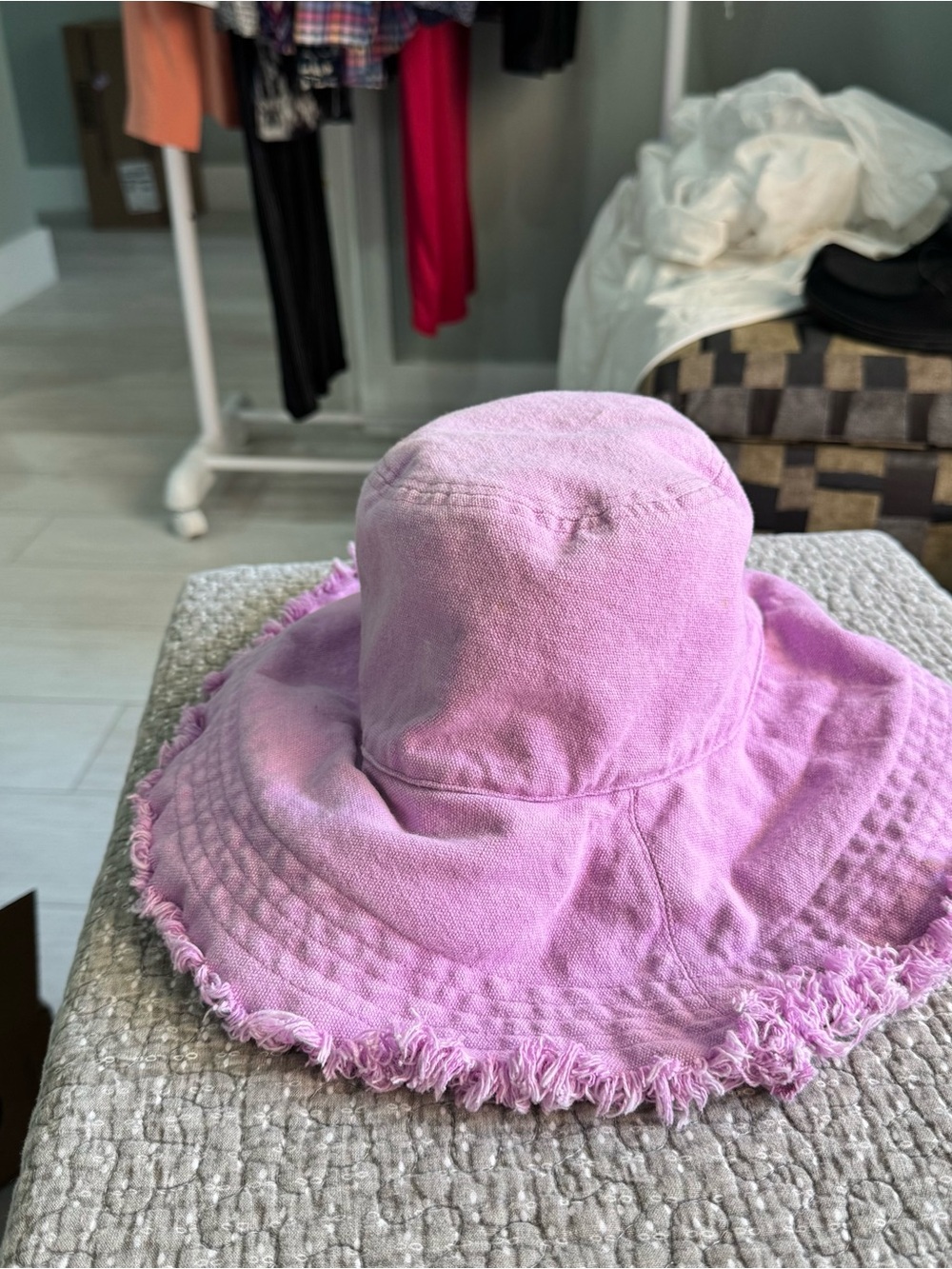 Anthropologie Lilac Frayed-Edge Bucket Hat